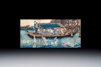 Utagawa Kunisada (1786-1865): 'A Pleasure Outing at the Height of Summer', woodblock print, Japan, Edo, 19th C.