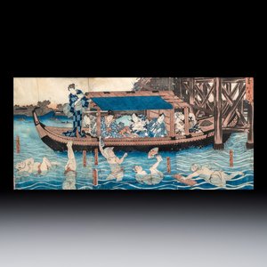 Utagawa Kunisada (1786-1865): 'A Pleasure Outing at the Height of Summer', woodblock print, Japan, Edo, 19th C. — photo 1