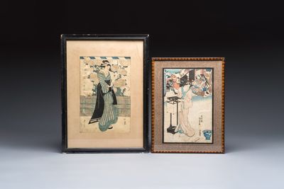 Utagawa Kunisada (1786–1865) and Kikukawa Eizan (1787–1867): 'two woodblock prints, Japan, Edo, 19th C.