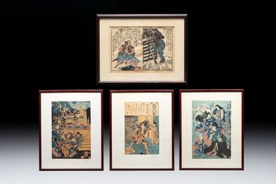 Utagawa Kuniyoshi 歌川 国芳 (1797-1861) and Utagawa Kunisada 歌川国貞 (1786-1865): 'Four Woodblock Prints', Edo, 19th C.