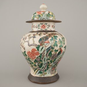 Vaas met deksel in Chinees porselein, famille verte, Nanking, 19e eeuw — foto 2