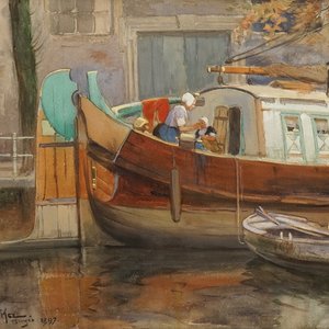 Van Acker, Flori (1858-1940): A view on the Groenerei in Bruges, watercolour on paper, signed and dated 1897 — photo 1