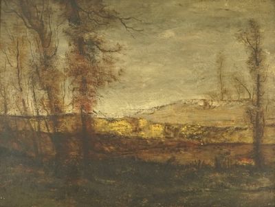 Van de Kerkhove, Fritz (België, 1862-1873), Een landschap met bomen, olie op paneel
