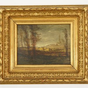 Van de Kerkhove, Fritz (België, 1862-1873), Een landschap met bomen, olie op paneel — foto 2