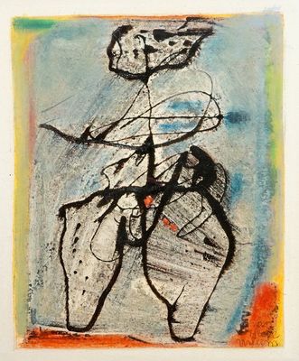 Van Hecke, Willem (België, 1893-1976), Abstracte figuur, olie op papier, gedat. 1970