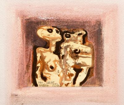 Van Hecke, Willem (België, 1893-1976), "Koppel", twee figuren, gemengde techniek, gedat. 1954