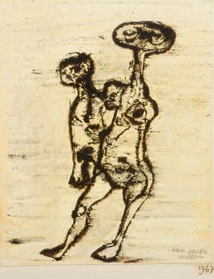 Van Hecke, Willem (België, 1893-1976), Twee figuren, gemengde techniek, gedat. 1967