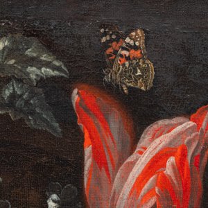 Van Verendael, Nicolaes (1640-1691, attr. to): Floral still life in urn with butterfly, oil on canvas — 照片 9