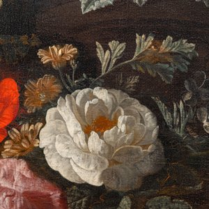 Van Verendael, Nicolaes (1640-1691, attr. to): Floral still life in urn with butterfly, oil on canvas — 照片 10