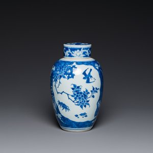 Vase couvert en porcelaine de Chine en bleu et blanc de type Hatcher, Shunzhi — photo 1