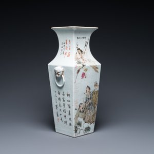 Vase de forme carrée en porcelaine de Chine qianjiang cai, signé Ma Qingyun 馬慶雲, daté 1914 — photo 6