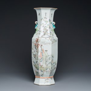 Vase de forme octogonale en porcelaine de Chine qianjiang cai, signé Wang Baowen 汪保文, daté 1899 — photo 1