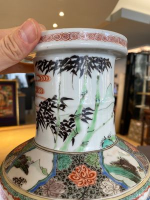 Vase de forme rouleau en porcelaine de Chine famille verte à décor du roman 'Les Trois Royaumes', Kangxi — photo 9