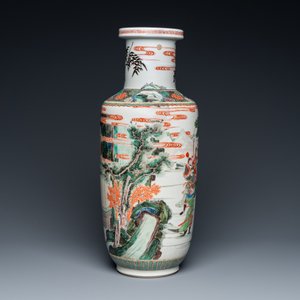 Vase de forme rouleau en porcelaine de Chine famille verte à décor du roman 'Les Trois Royaumes', Kangxi — photo 4