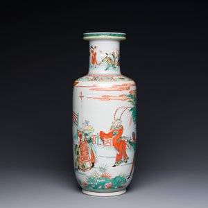 Vase de forme rouleau en porcelaine de Chine famille verte à décor narratif, 19ème — photo 3