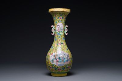 Vase en émaux de Canton sur fond jaune, Chine, 19ème