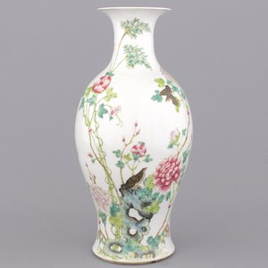 Vase en porcelaine de Chine à décor de caille, famille rose, Guangxu, 19e — photo 1