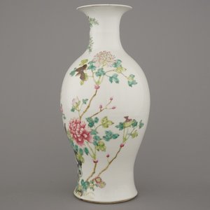 Vase en porcelaine de Chine à décor de caille, famille rose, Guangxu, 19e — photo 3