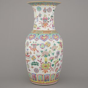 Vase en porcelaine de Chine à décor d'objets de lettrés, famille rose, 19e — photo 5