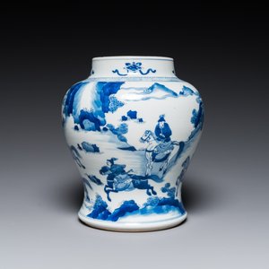 Vase en porcelaine de Chine en bleu et blanc à décor d'une scène de chasse, Kangxi — photo 5