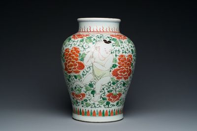 Vase en porcelaine de Chine famille verte à décor des 'Hehe Erxian', Kangxi