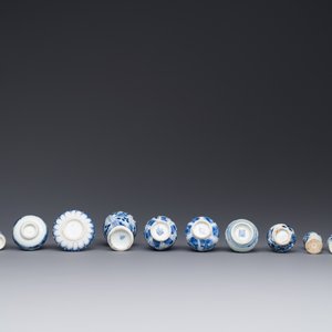 Veertien Chinese blauw-witte miniatuur vazen met floraal decor, Kangxi — foto 4