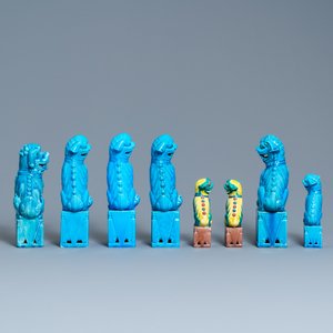 Veertien Chinese monochrome turquoise en famille verte modellen van boeddhistische leeuwen, 19/20e eeuw — foto 11