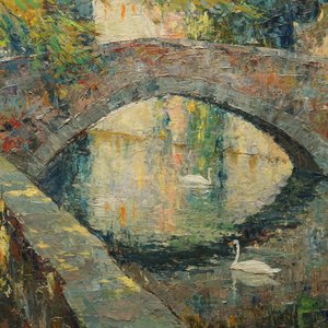 Verbrugghe, Charles (1877-1974): A view on the Meebrug in Bruges, oil on panel — photo 3