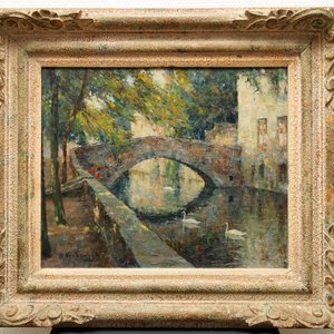 Verbrugghe, Charles (1877-1974): Zicht op de Meebrug, olie op paneel — foto 2