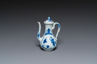 Verseuse couverte en porcelaine de Chine en bleu et blanc à décor 'Xi Xiang Ji', marque de Xuande, Kangxi