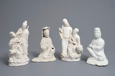 Vier Chinese blanc de Chine figuren en groepen, 19/20e eeuw