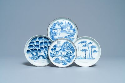Vier Chinese blauw-witte 'Bleu de Hue' borden voor de Vietnamese markt, 19e eeuw