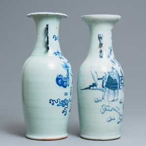 Vier Chinese blauw-witte celadon vazen, 19e eeuw — foto 9