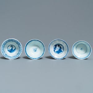 Vier Chinese blauw-witte koppen en schotels, Kangxi — foto 8