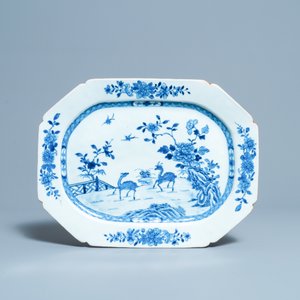 Vier Chinese blauw-witte octagonale schotels met herten, Qianlong — foto 6