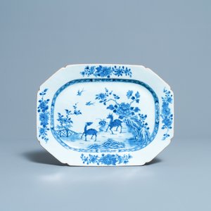 Vier Chinese blauw-witte octagonale schotels met herten, Qianlong — foto 8