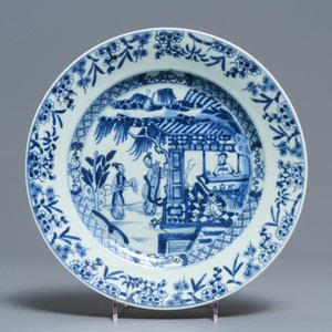 Vier Chinese blauw-witte 'Romance of the Western chamber' borden, Yongzheng — foto 4