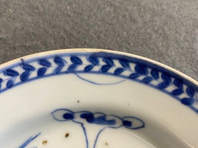 Vier Chinese blauw-witte schotels met vogels bij een pagode, ex-coll. Augustus de Sterke, Kangxi — foto 6