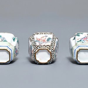 Vier Chinese Canton email schotels en drie kopjes, Qianlong — foto 8