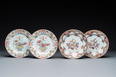 Vier Chinese famille rose borden met floraal decor, Qianlong
