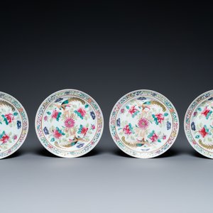 Vier Chinese famille rose borden voor de Straits of Peranakan markt, 19e eeuw — foto 2