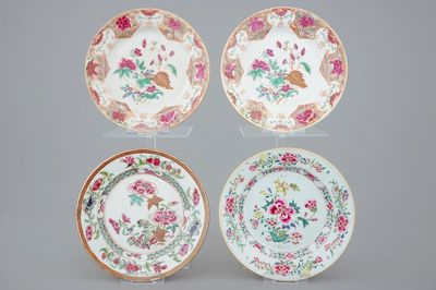 Vier Chinese famille rose borden, Yongzheng/Qianlong, 18e eeuw