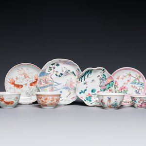 Vier Chinese famille rose en ijzerrode koppen en schotels, Yongzheng/Qianlong — foto 1