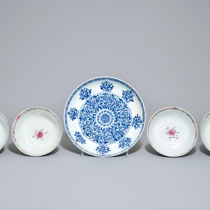 Vier Chinese famille rose kommen en een blauwwitte schotel voor de islamitische markt, 17/18e eeuw — foto 3