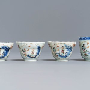 Vier Chinese famille rose koppen, drie schotels en een bord, Qianlong — foto 4