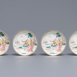Vier Chinese famille rose koppen en schotels met decor van het 'Afscheid van de zeeman', Qianlong — foto 2