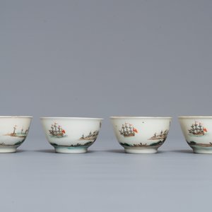 Vier Chinese famille rose koppen en schotels met decor van het 'Afscheid van de zeeman', Qianlong — foto 5