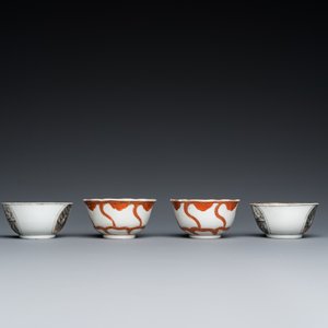 Vier Chinese grisaille en ijzerrode koppen en schotels, Yongzheng/Qianlong — foto 7