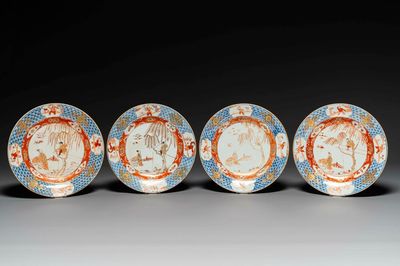 Vier Chinese Imari-stijl 'Xi Xiang Ji' borden, Yongzheng