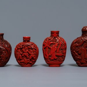 Vier Chinese lakwerk snuifflessen, 19/20e eeuw — foto 2
